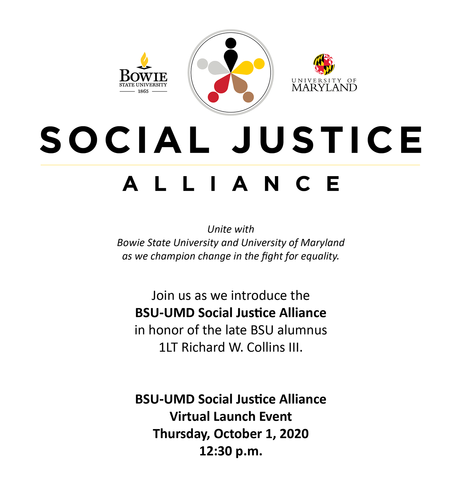 Social Justice Alliance Virtual Launch Event October 1st, 2020 at 12:30 pm