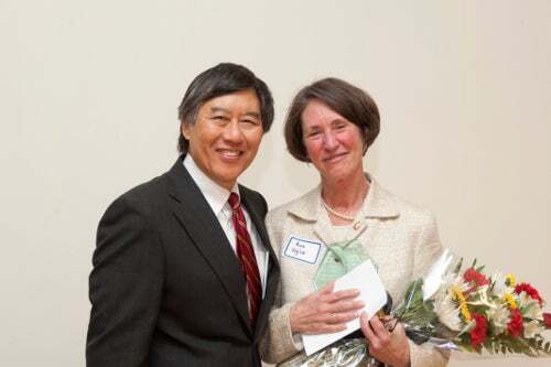 Ann Wylie, the 2012 award winner for outstanding woman of the year with President Loh.